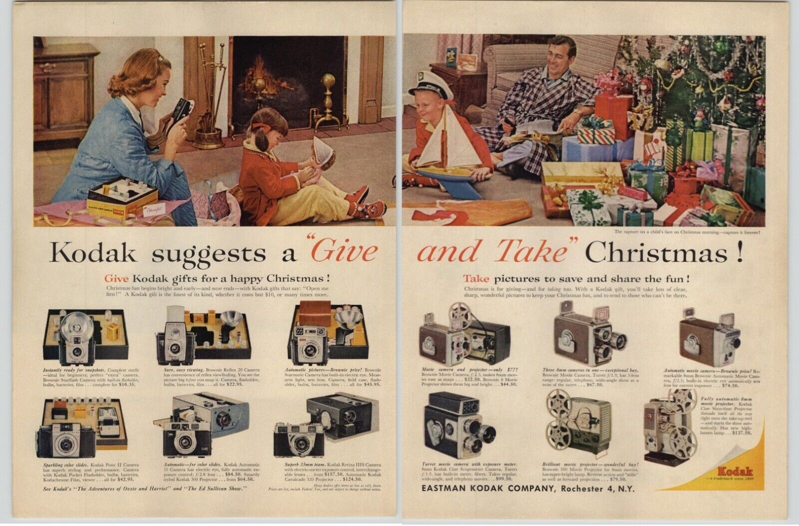1953 Kodak Video & Picture Camera Vintage Christmas Print Ad 12 Camera Photos 