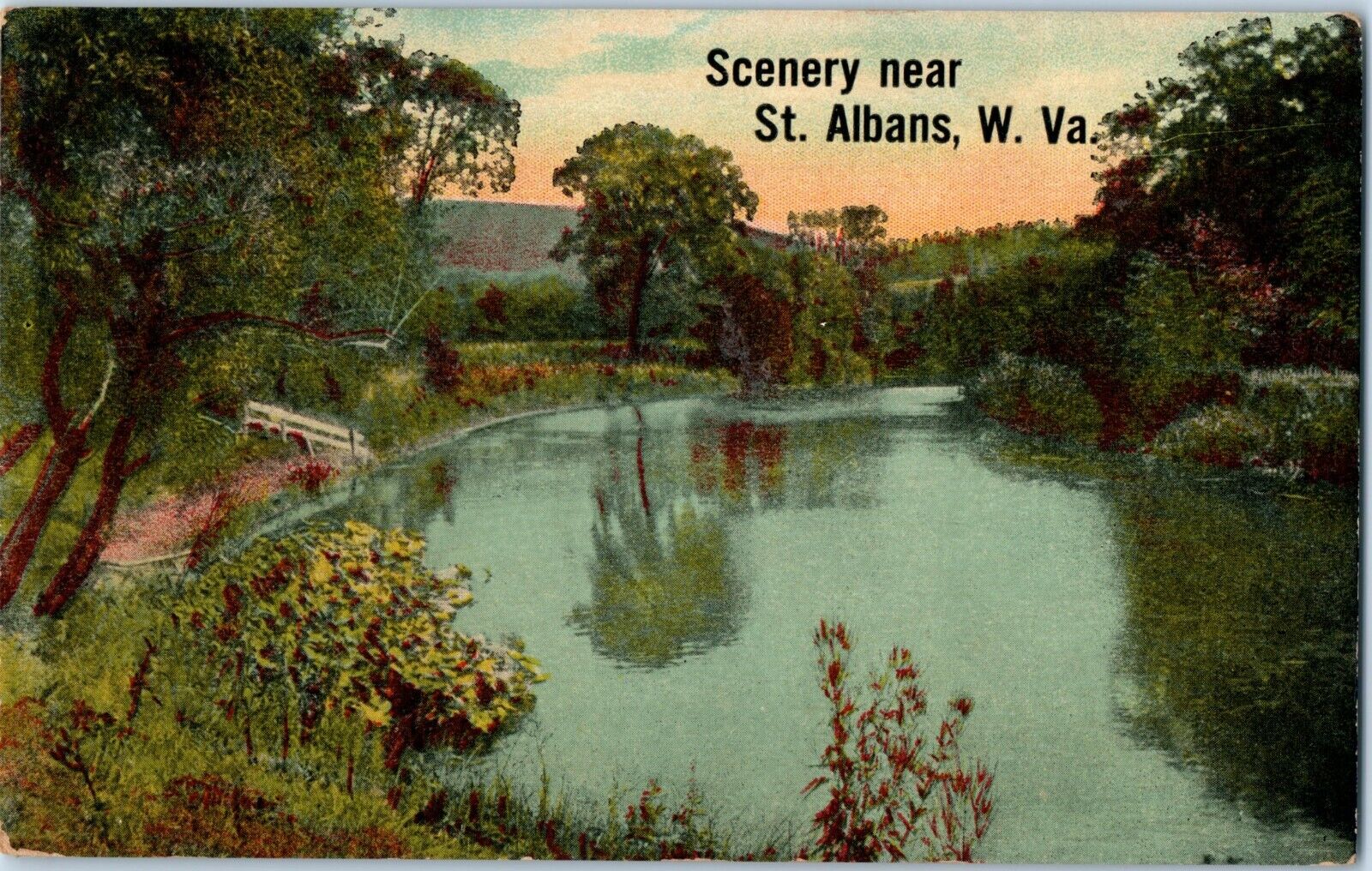 1916 Vintage Postcard Scenery Near St. Albans West Virginia - Pond - Trees