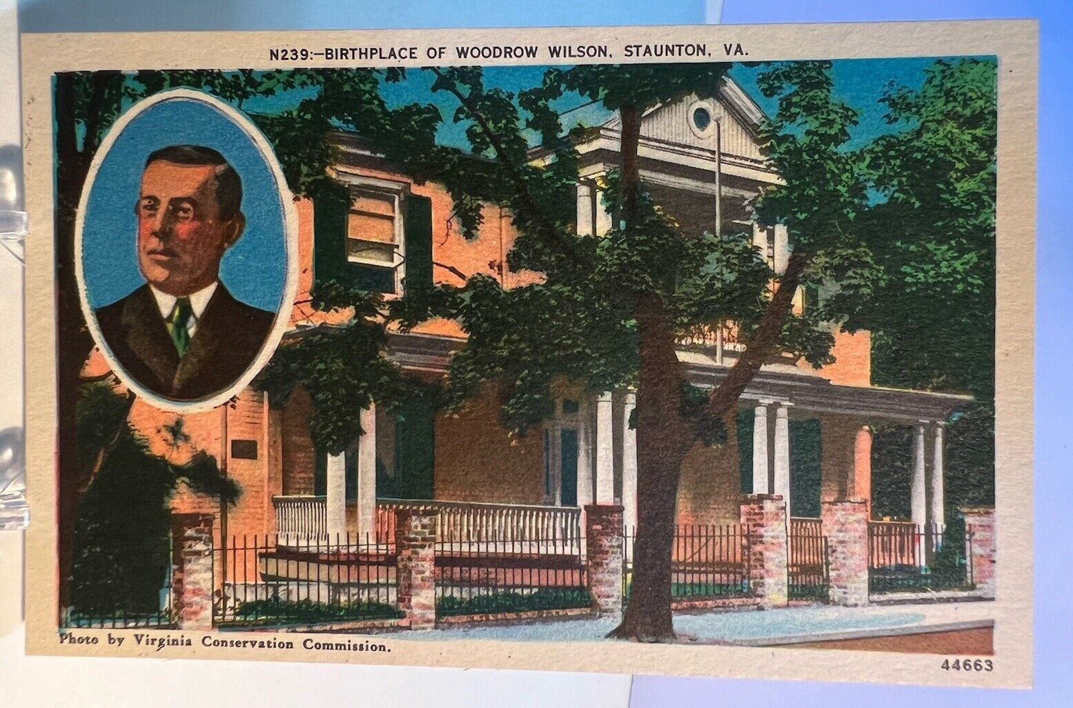 Postcard Birthplace of Woodrow Wilson, Staunton VA Portrait and House View