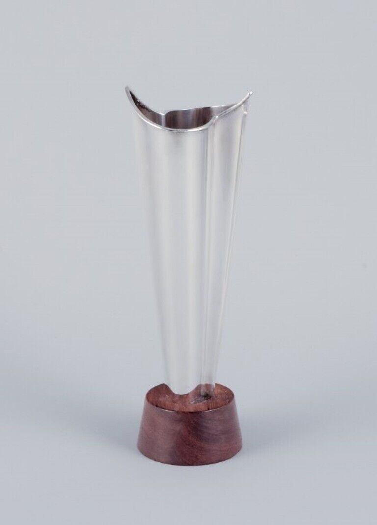 Tapio Wirkkala. Modernist silver vase on a rosewood base. 1963