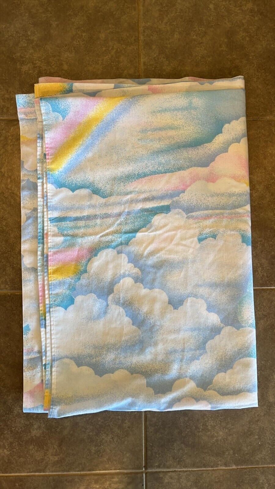 Vintage American Lifestyle clouds and rainbow twin flat sheet Rare Pastel