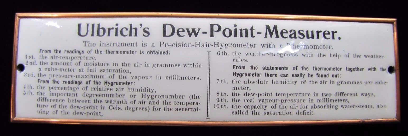 ULBRICH\'S DEW-POINT-MEASURER Old Equip Sign Precision Hair Hygrometer Steampunk