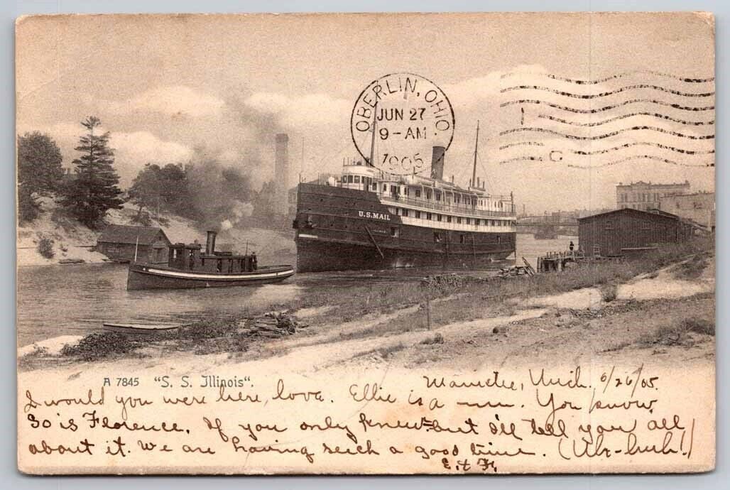 eStampsNet - US Mail Steamer SS Illinois 1905 Manistee MI Postcard Ships