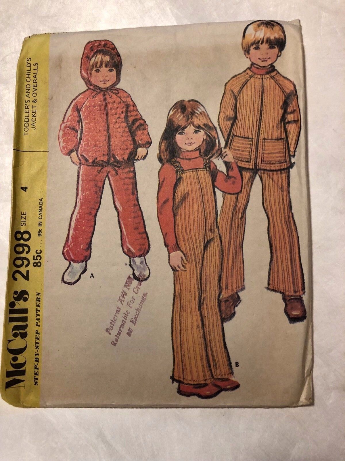 Vintage 1971 McCall's Pattern 2998 Toddler Boy Girl Jacket & Overalls Boy Girl
