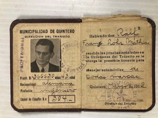 Republica de Chile 1952- DRIVERS LICENSE booklet- Quintero - Alemama Providence
