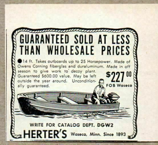 1957 Print Ad Herter\'s 14 ft Fiberglass & Duraluminum BoatsWaseca,MN
