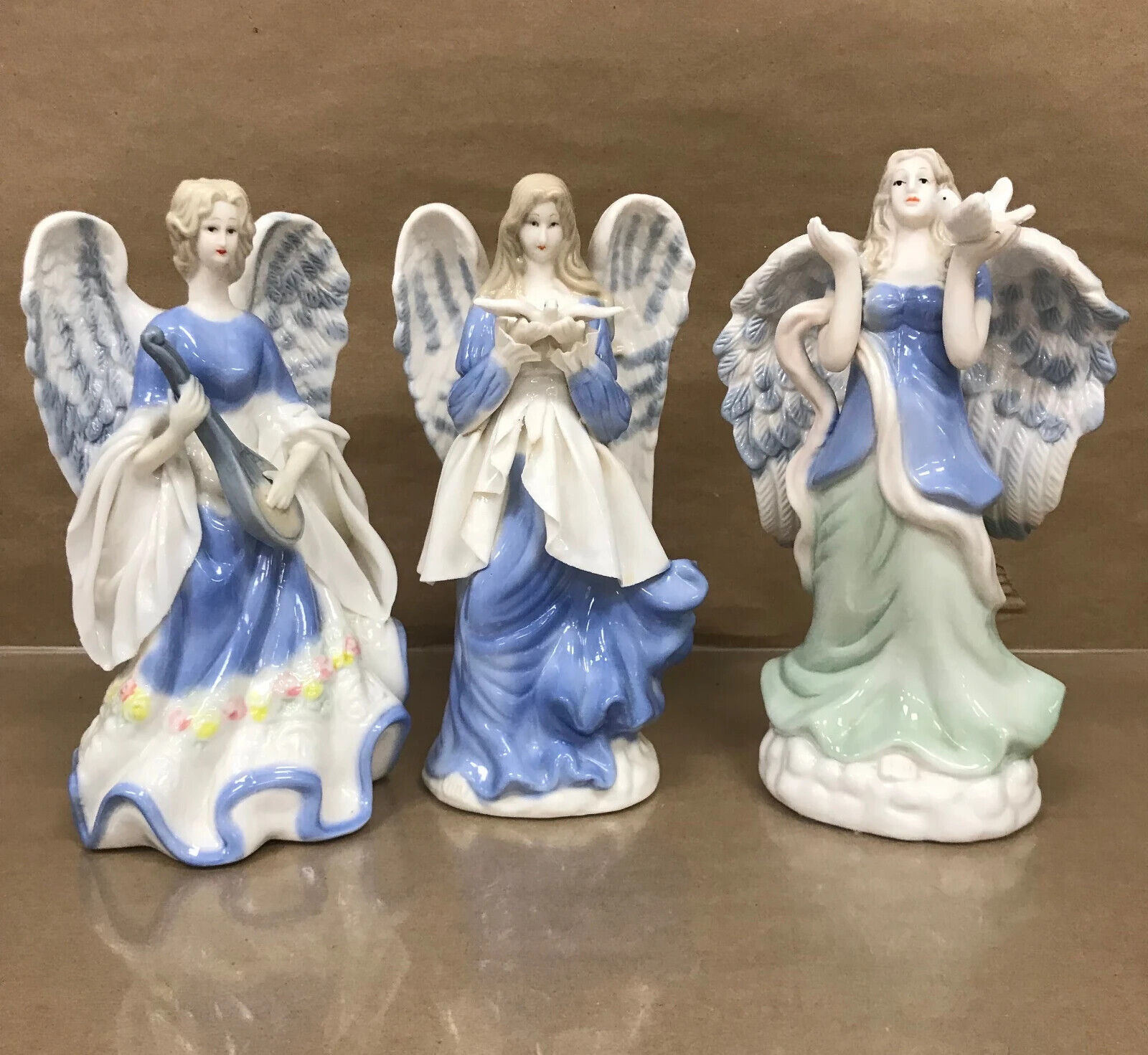 Vintage Set of 3 Heavy Porcelain Angel 9\