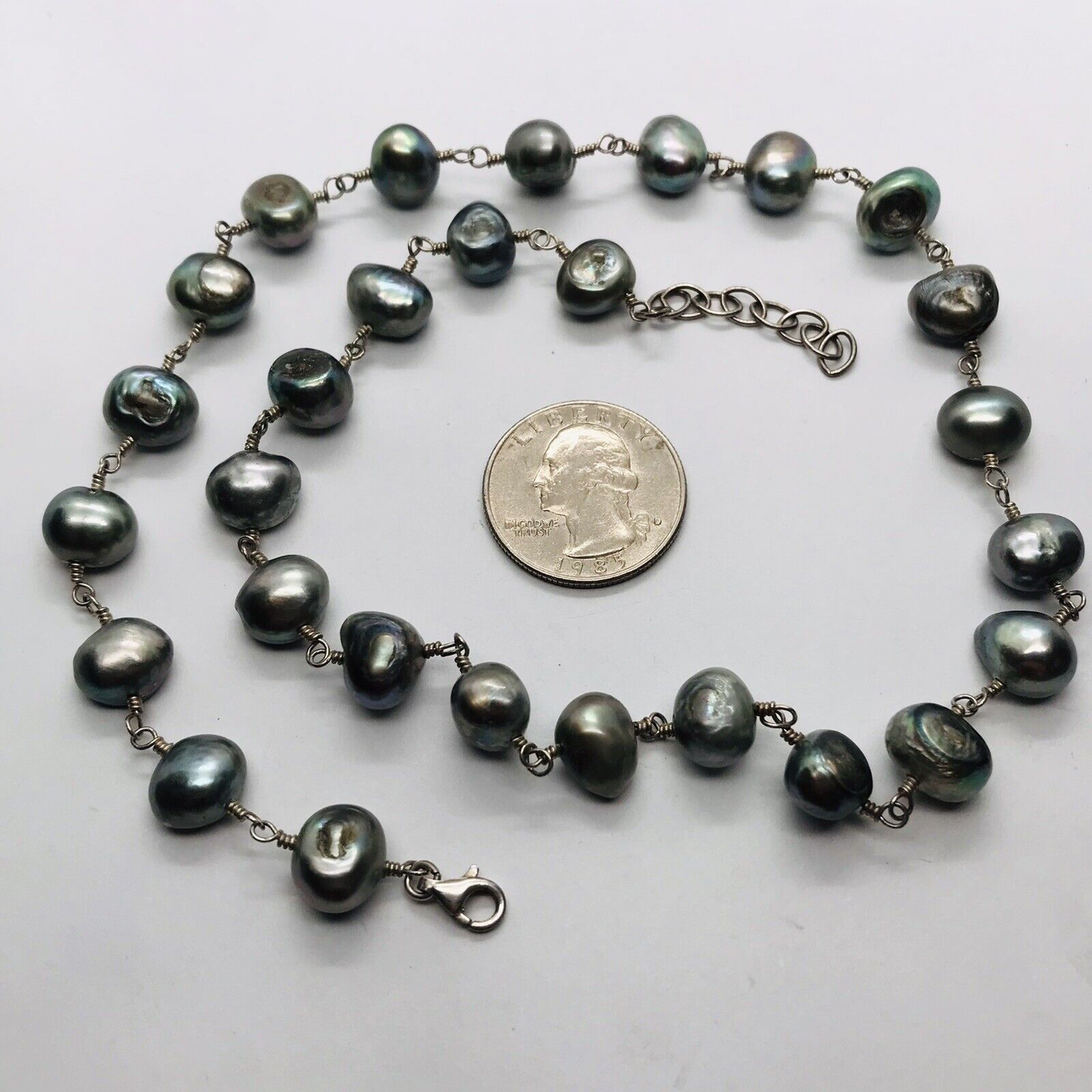 LARGE PEARL SEA PEARL 18-20” ADJUSTABLE STERLING SILVER MARKED NECKLACE BAROQUE
