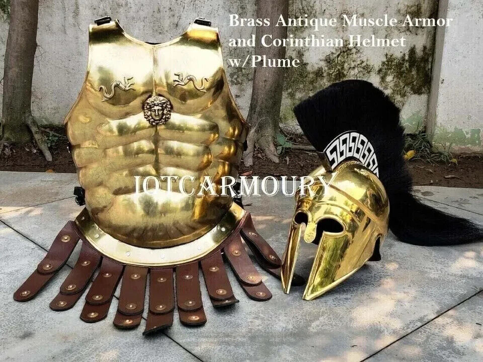 Brass Antique Medieval Roman Muscle Armor Cuirass w/ Apron Belt Corinthine Item