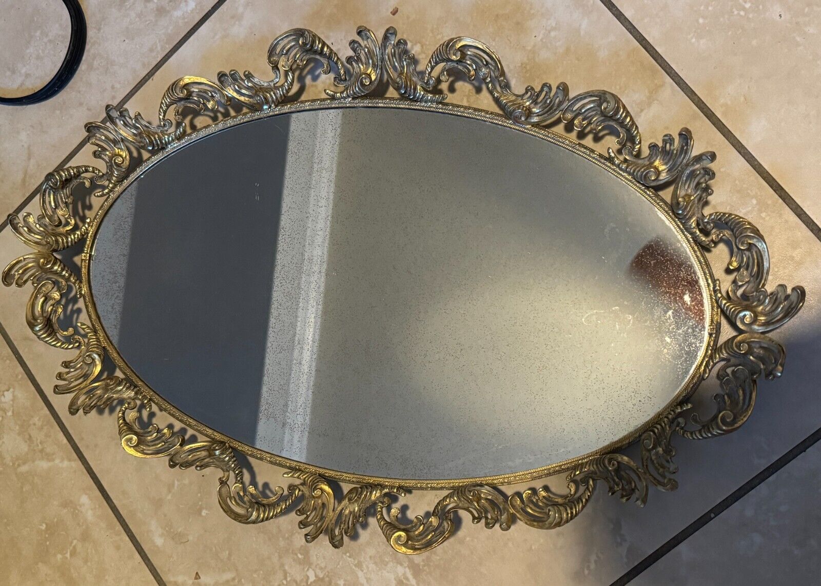 Stylebuilt Italian Baroque Solid Brass Vanity Mirror Tray 1950s 21.5\