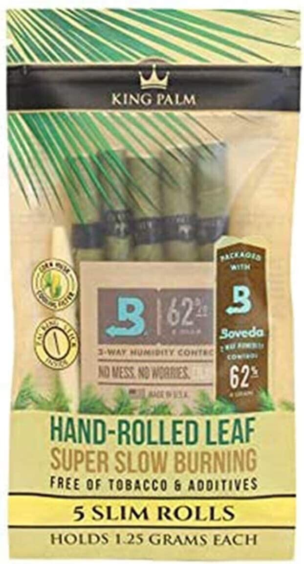 King Palm | Slim Size | Natural | Organic Prerolled Palm Leafs | 5 Rolls