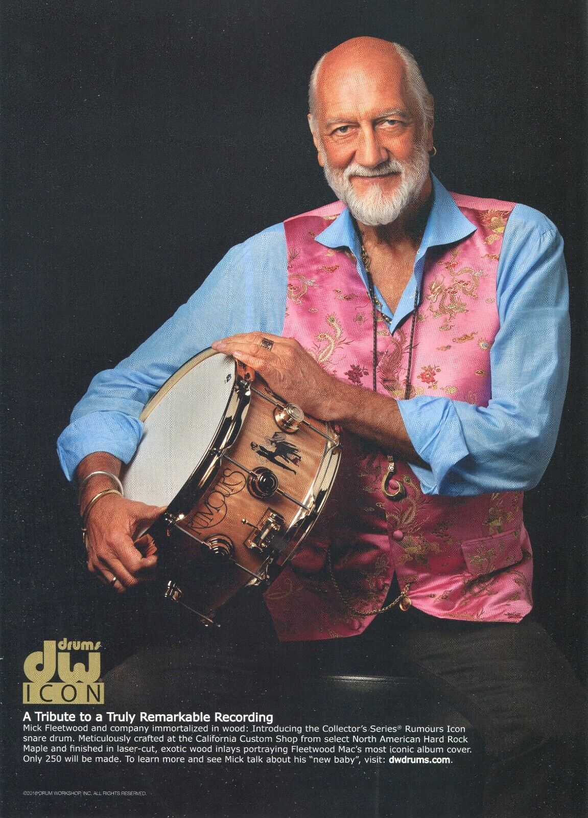 2016 Print Ad of DW Drum Workshop Collector\'s Rumours Icon Snare Mick Fleetwood