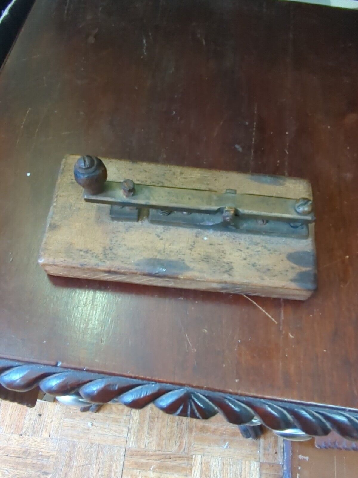 Antique Victorian Telegraph Key Morse Code Wood Display