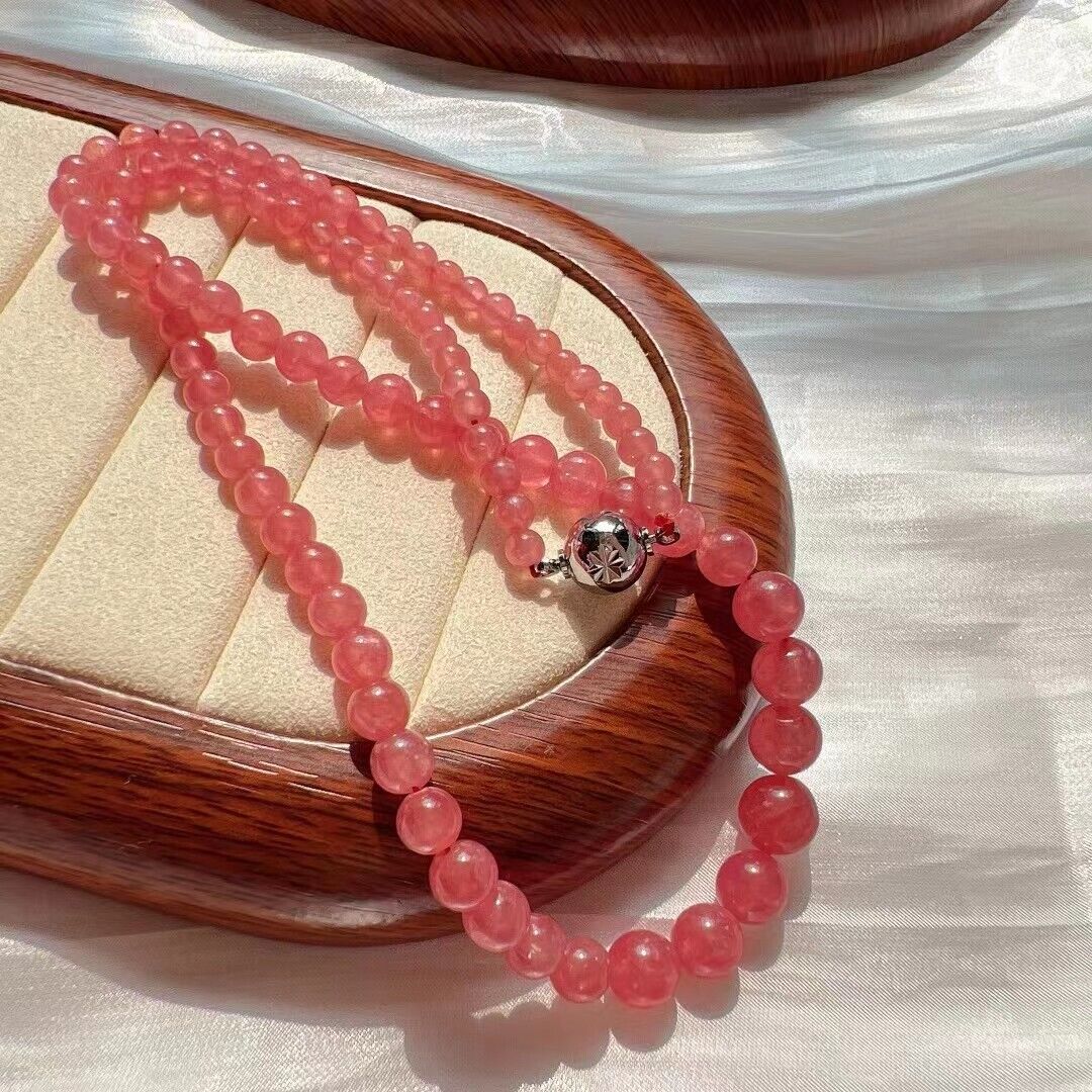 Natural Ice Rose Rhodochrosite Gems Beads Woman Long Chain Necklace 4.5-8mm