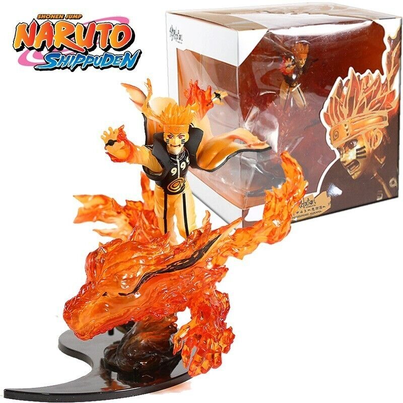 Anime Naruto Ninja Uzumaki Nine Tails Kurama Sennin Mode Flame 20cm Statue GK