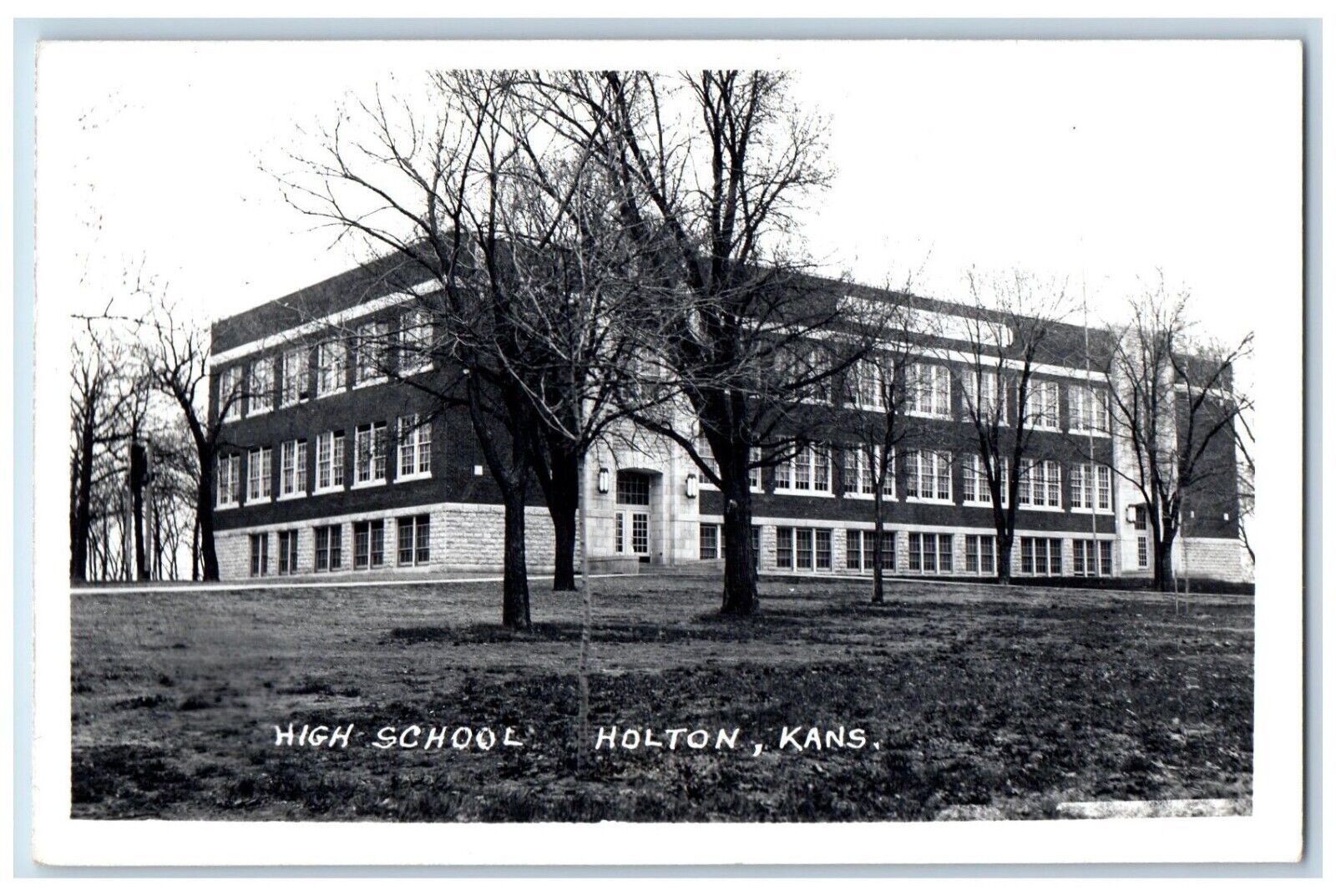 Holton Kansas KS Postcard RPPC Photo High School Building Campus c1940\'s Vintage