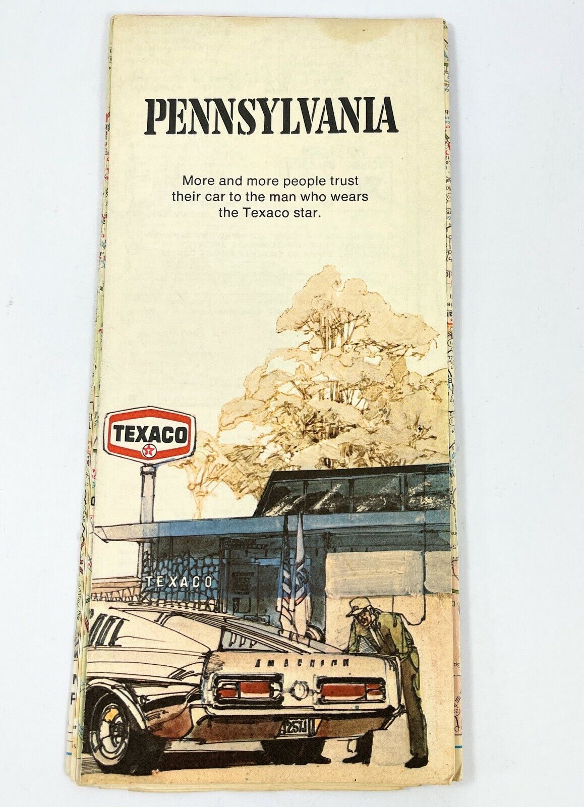Vintage 1970s Texaco Gasoline Pennsylvania Road Map Advertising