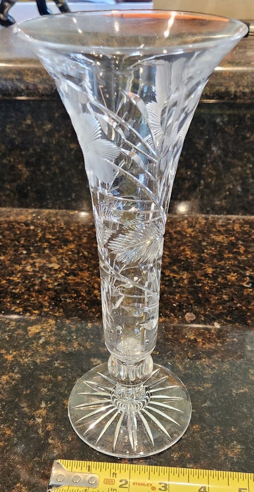 Vintage Crystal Cut glass trumpet vase antique 10\