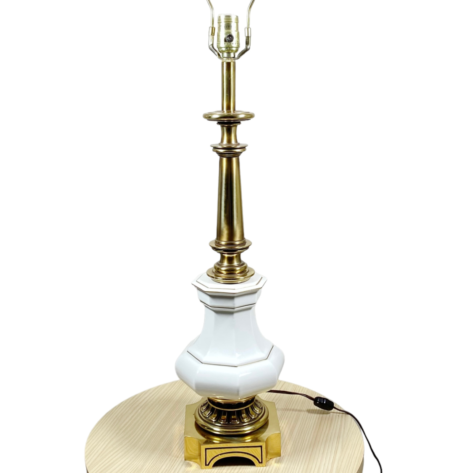 Vintage Stiffel Lamp Brass Porcelain Hollywood Regency Style Tall Tabletop Light