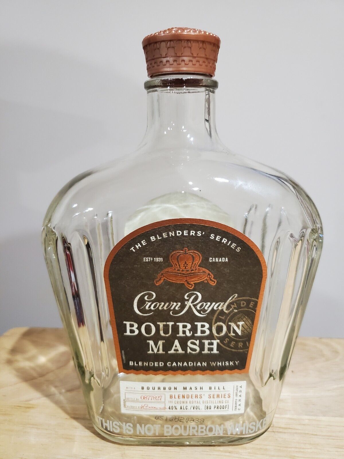 Crown Royal Bourbon Mash 750 Ml Empty Bottle Rare Retired Numbered Bottle