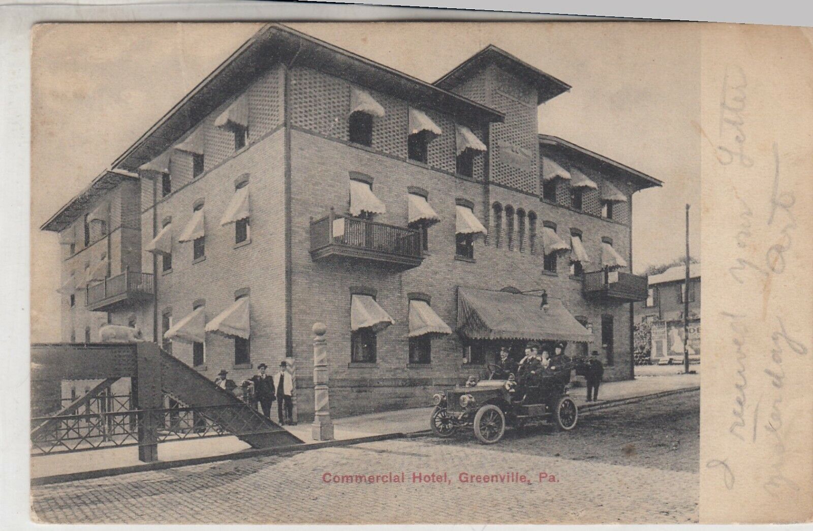 Rare GREENVILLE PA PENNSYLVANIA  1908 POSTCARD - Commercial Hotel 