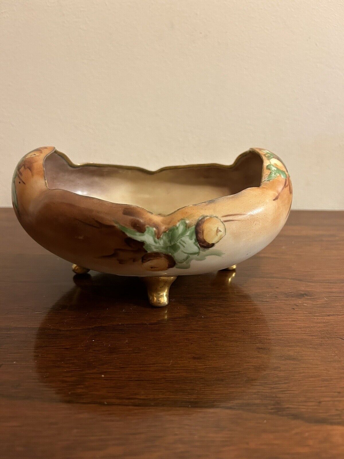 Vintage D E&G Royal Austria Porcelain Footed Bowl Acorn Oak Leaf