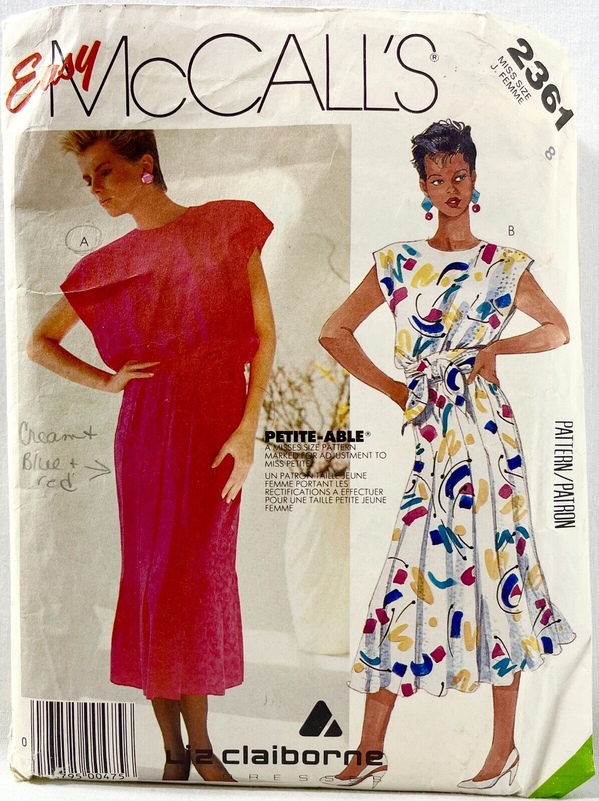 1986 McCalls Sewing Pattern 2361 Womens Dress & Sash 2 Styles Size 8 Vintg 14028
