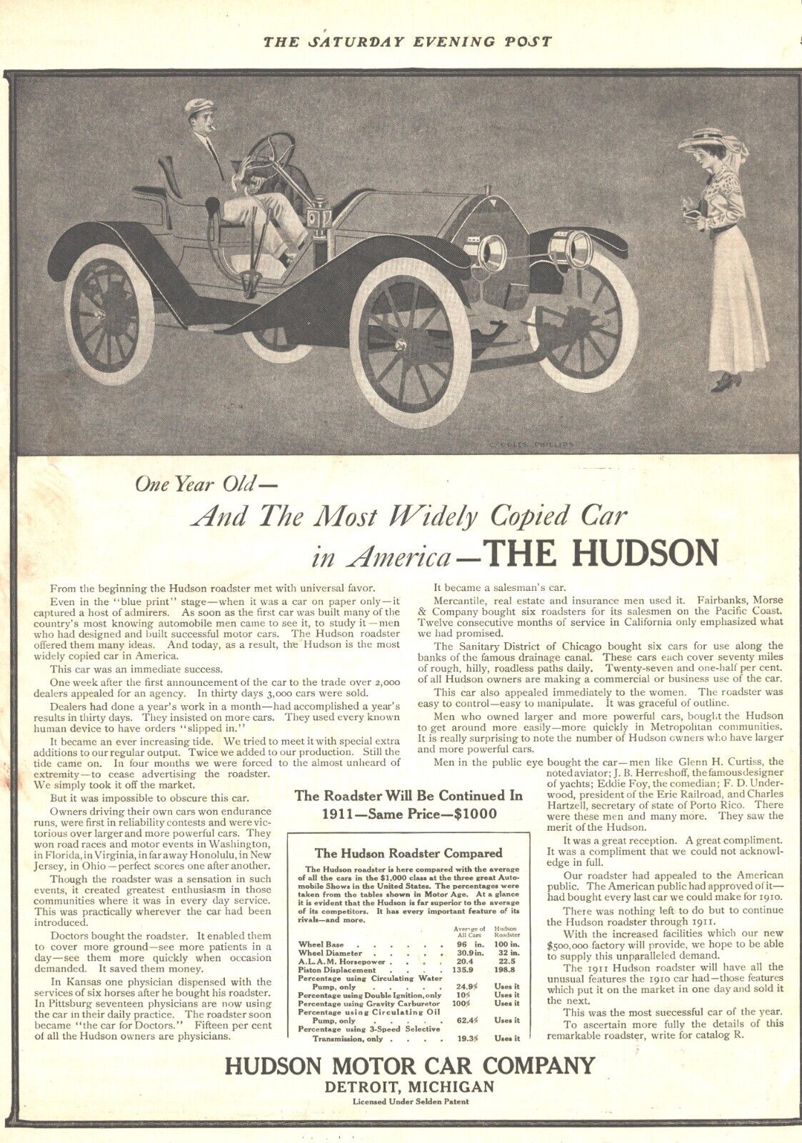 1910 Hudson Roadster Motor Car Antique Print Ad Most Copied In America