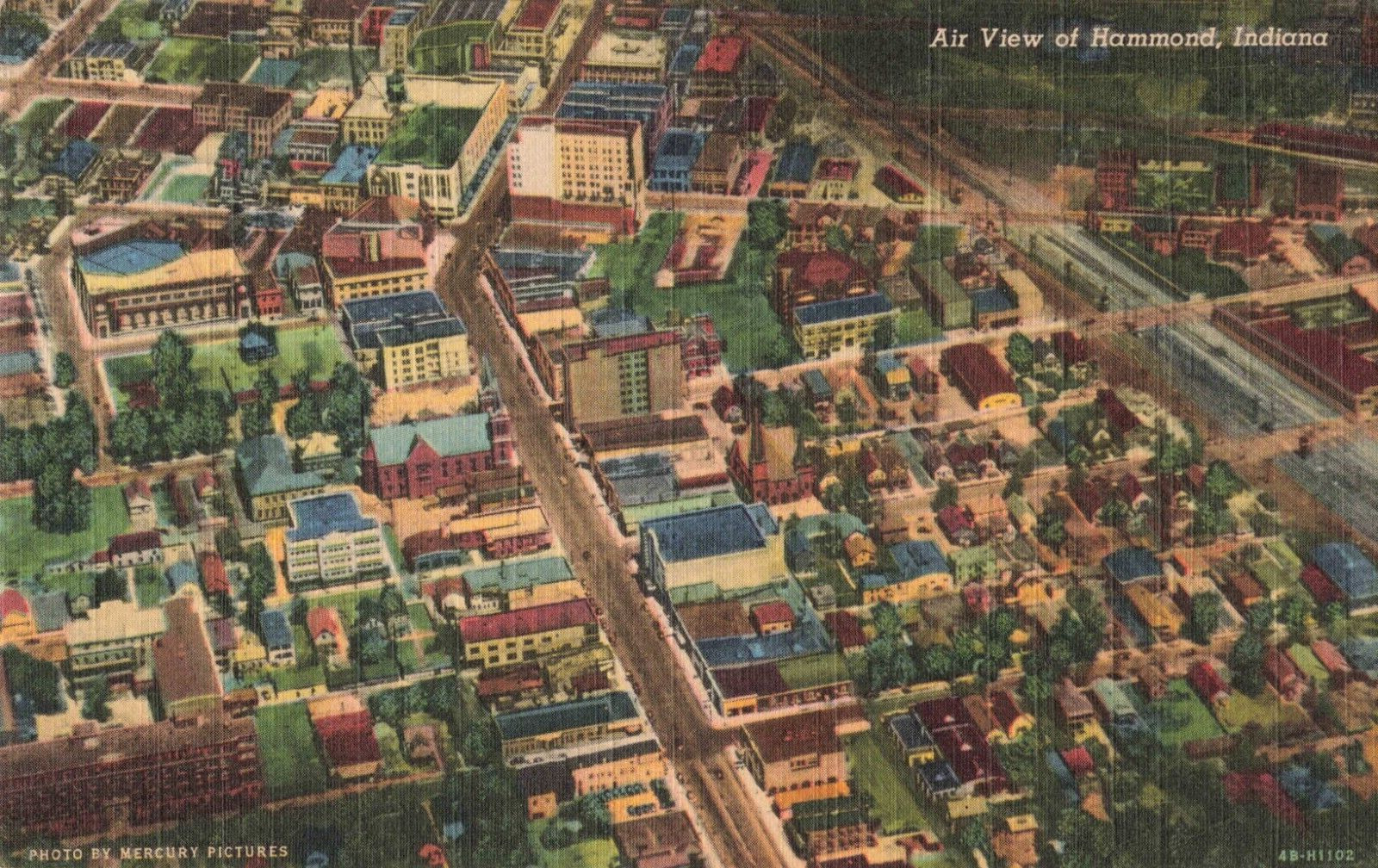 Hammond IN Indiana, Aerial View Downtown, Vintage Postcard