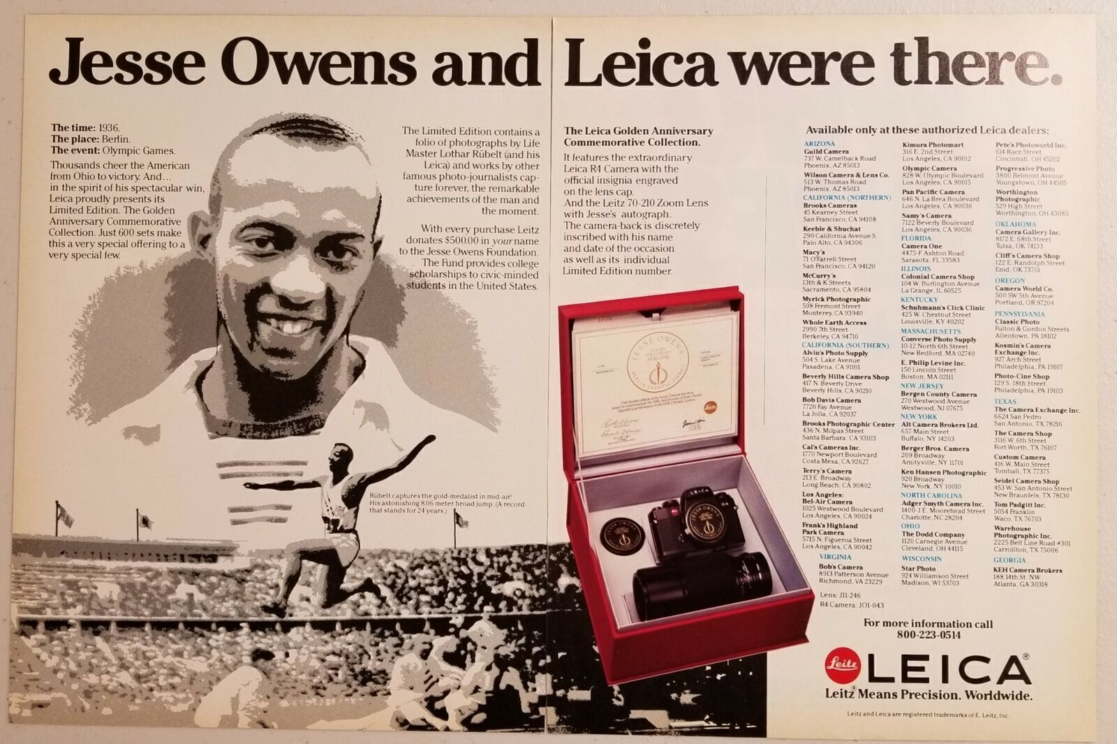 1986 Print Ad Leica R4 Camera Golden Anniversary Jesse Owens \'36 Berlin Olympics