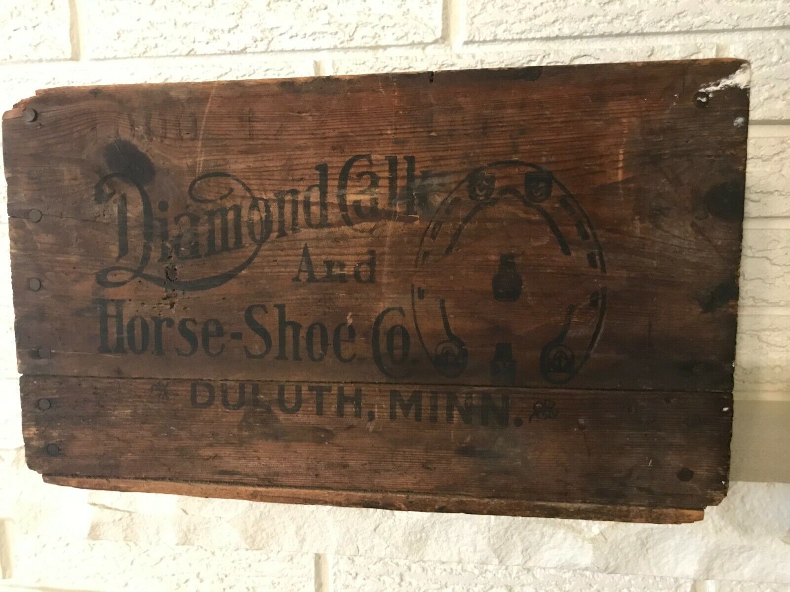 Antique C1800's Diamond Calk & Horse Shoe Co. Wooden Crate Saginaw MI
