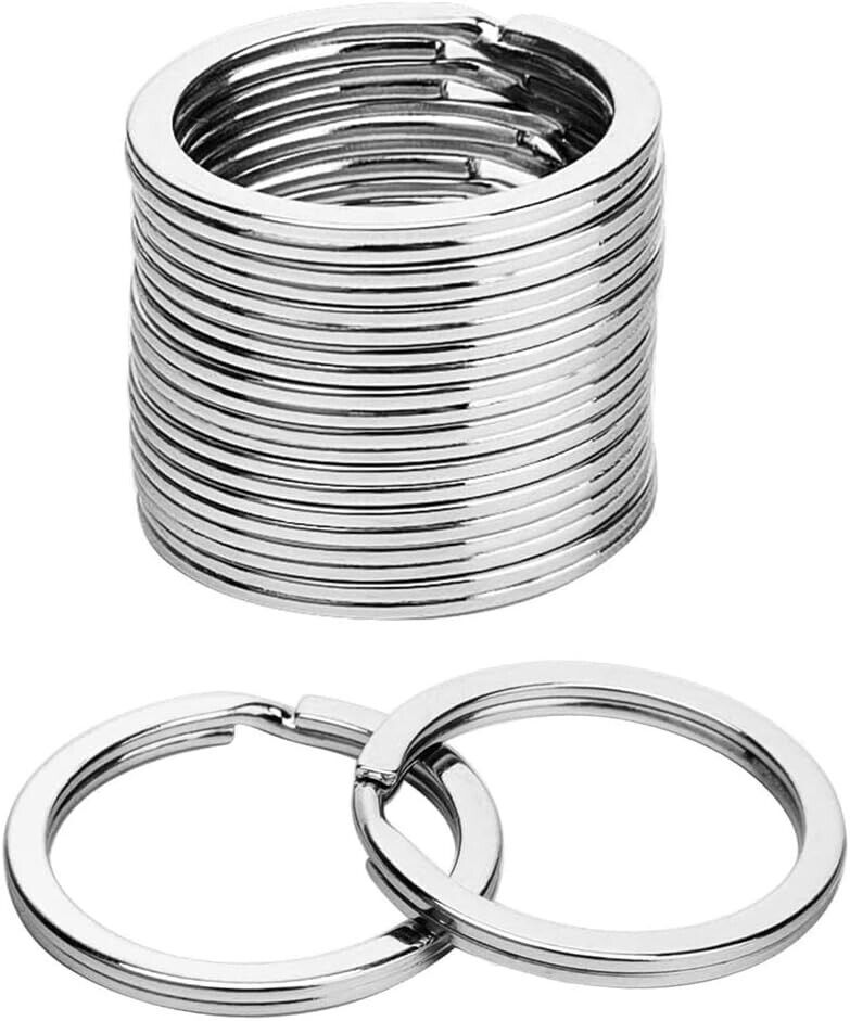 Wayliea Stainless Steel Key Chain Rings Silver, Flat Split Metal Keyrings Bulk