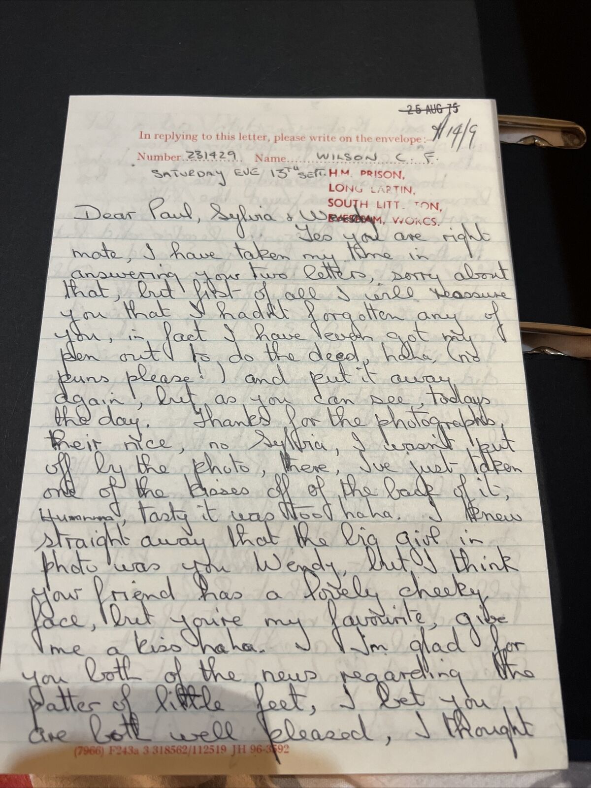 Rare Charlie Wilson Prison Letter With Original Envelope. Great Train Robbery.