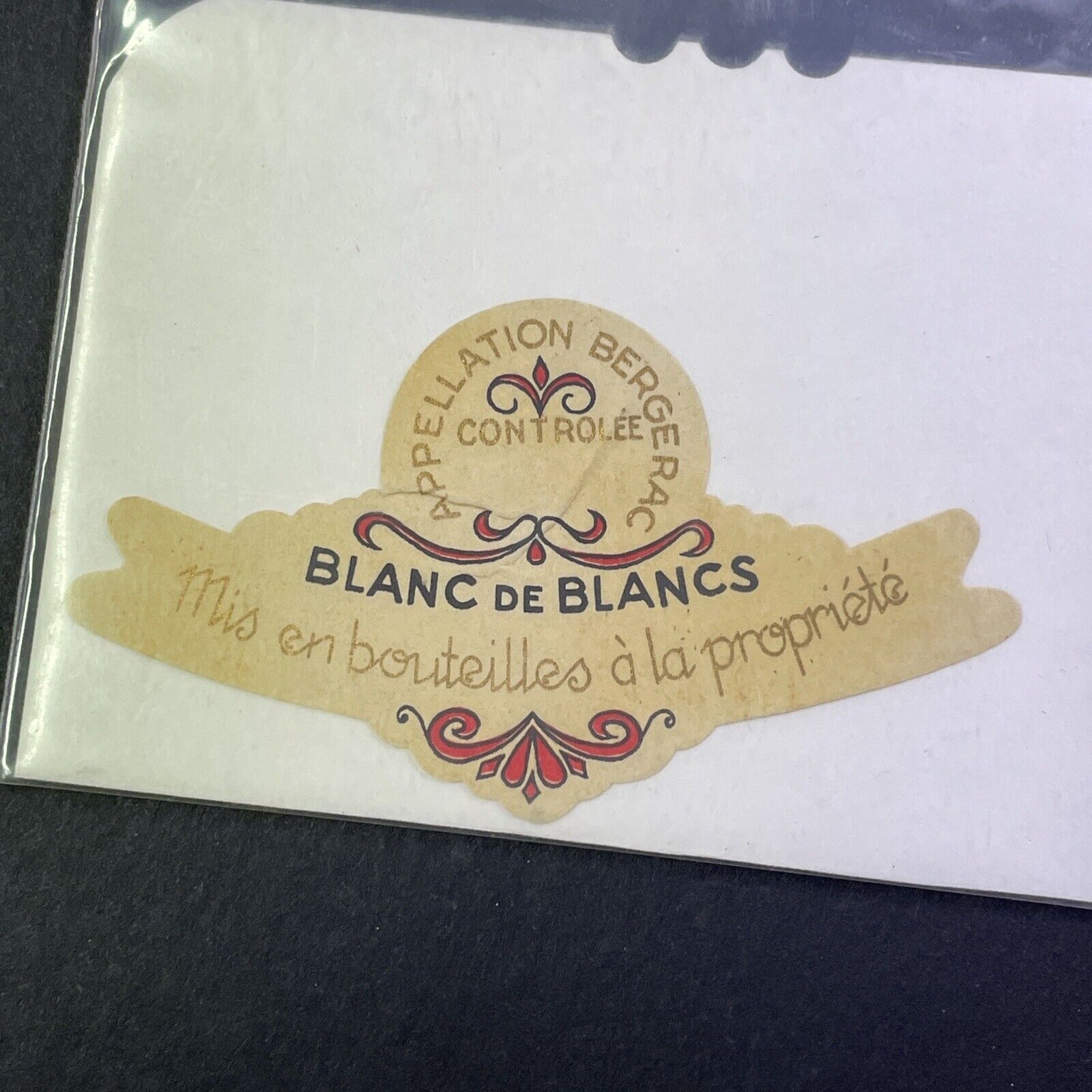 Vintage c1910s Appellation Bergerac Blanc De Blancs UNUSED Paper Label Q2177