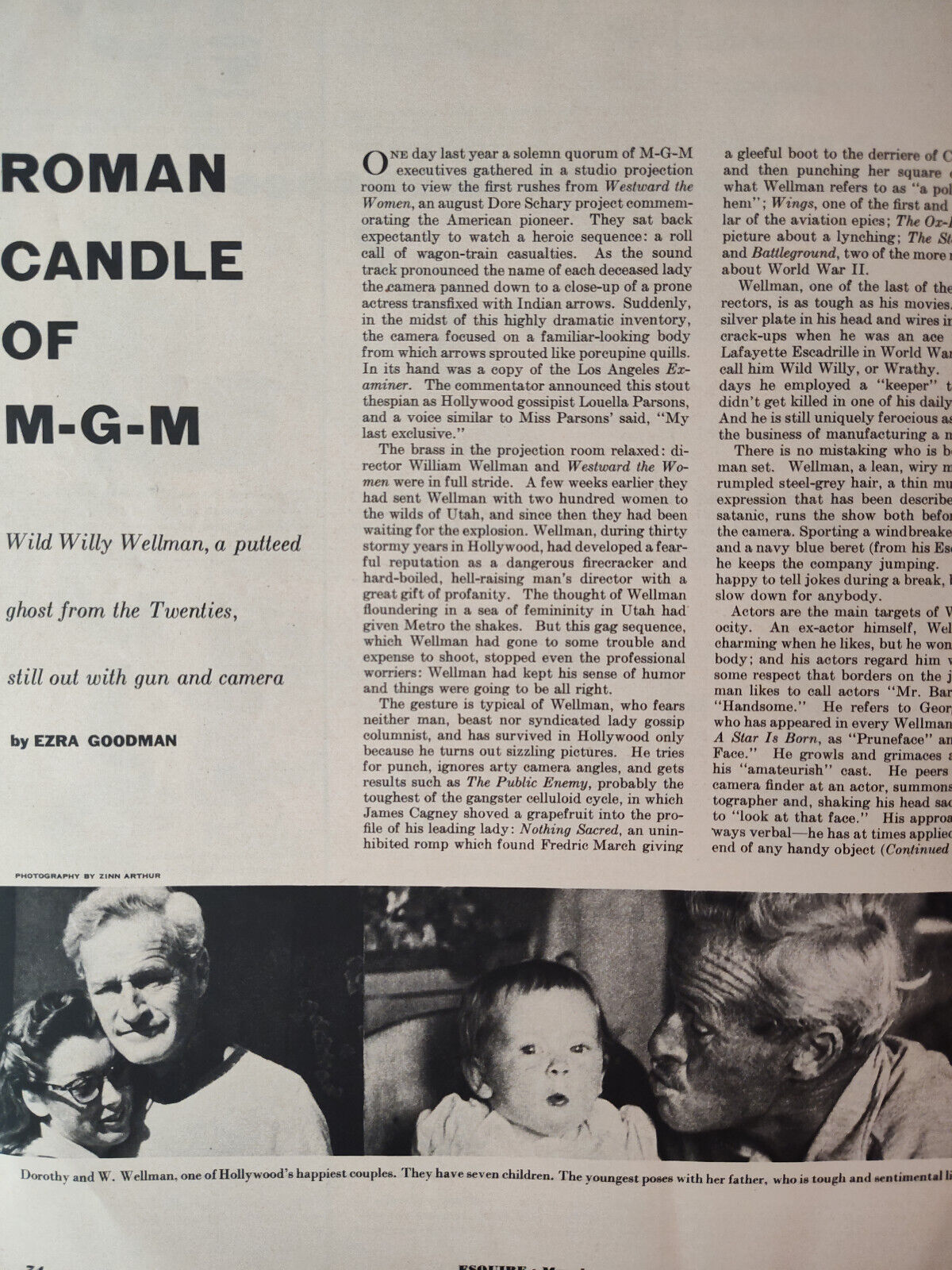 1953 Esquire Original Article WILLIAM WELLMAN Roman Candle of MGM Profile