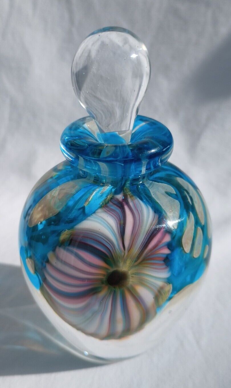 David R. Boutin Hand Blown Glass Perfume Bottle 1993 in a Pansy Flower Design