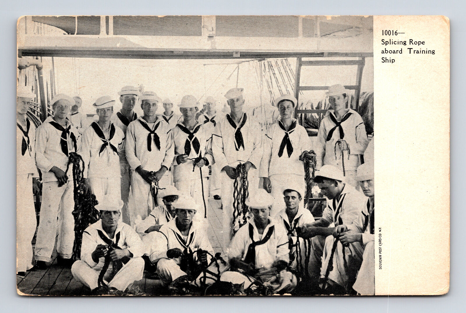 Sailors Splicing Learning Rope aboard Training Ship Souvenir Post Card Postcard