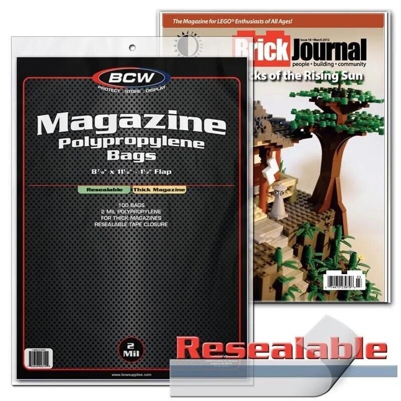 200 BCW THICK Resealable Magazine Boards + Bags Long Term Protection Storage New