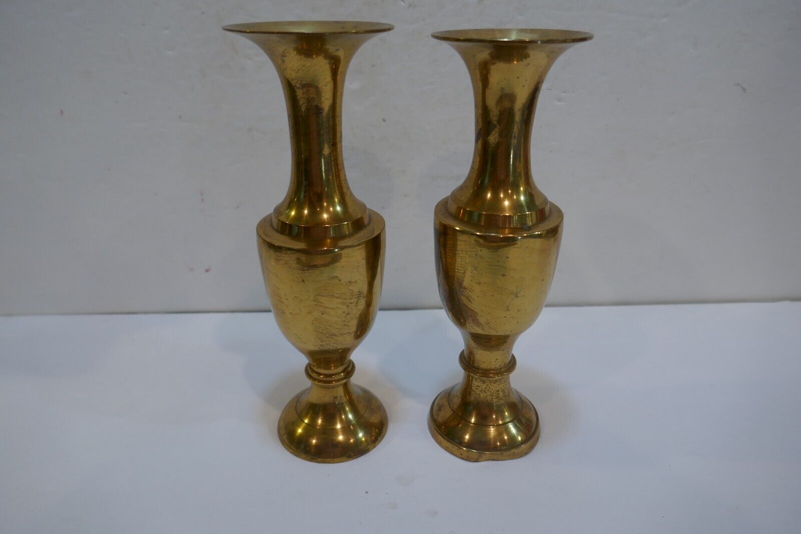 Vintage Non Matching Pair of  Etched Brass Footed Bud Vase  Made in India 8 inch