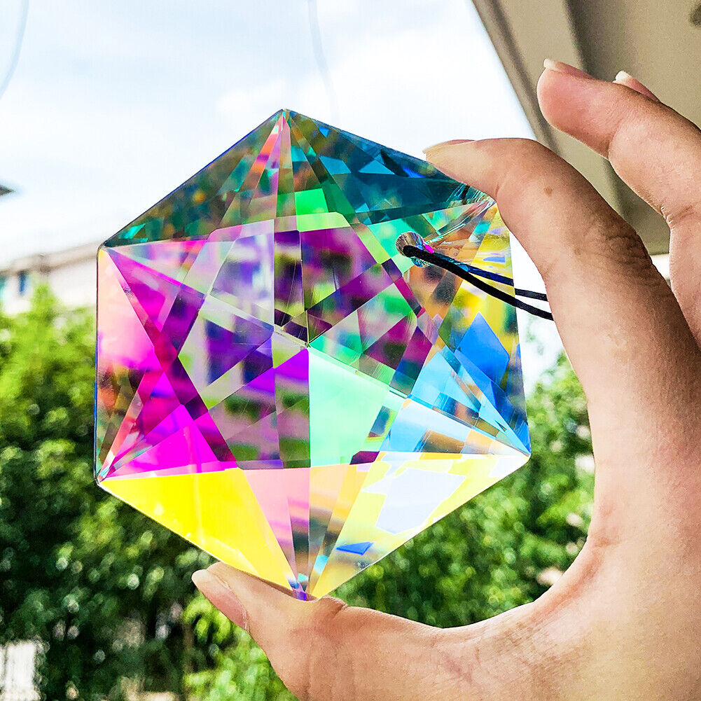 100MM AB Fengshui Hexagram Crystal Suncatcher Shield of David Faceted Prism 