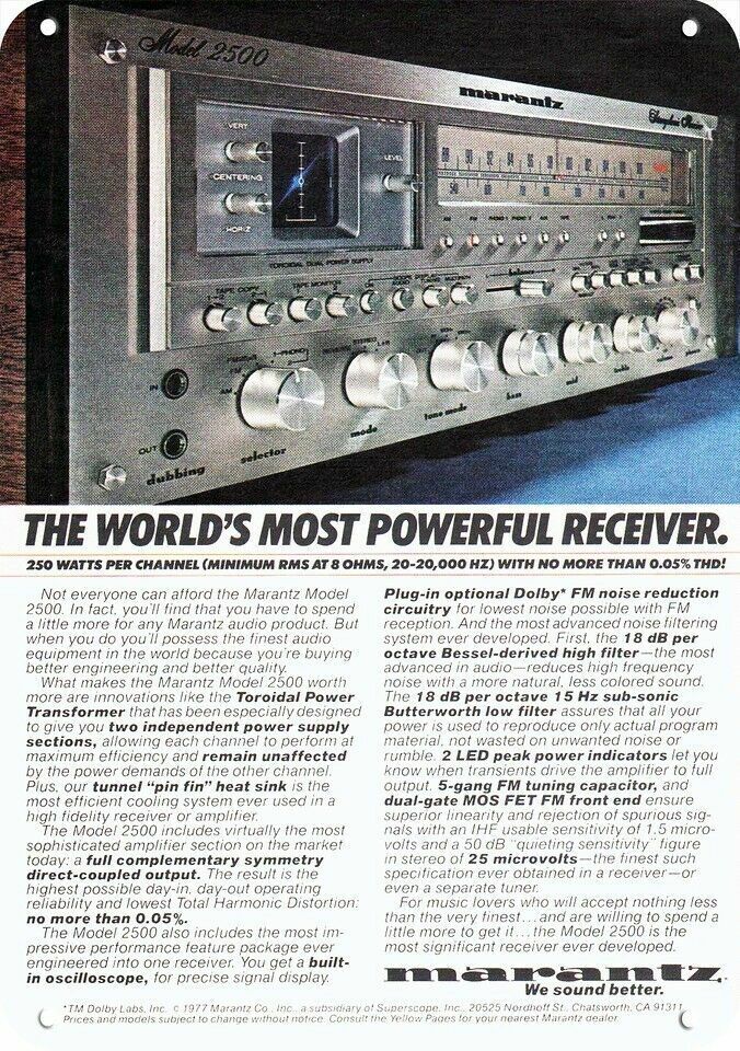 1977 MARANTZ 2500 Stereo Receiver ***** DECORATIVE REPLICA METAL SIGN *****