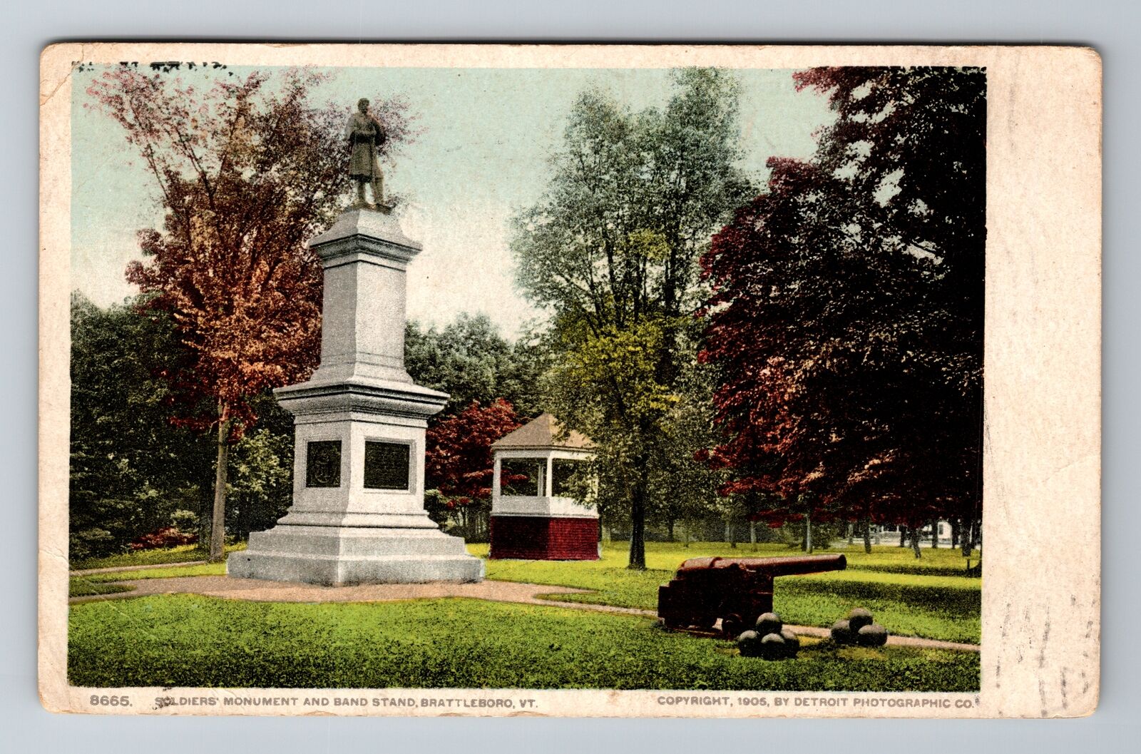 Brattleboror VT-Vermont, Soldiers Monument, Band Stand, Vintage c1910 Postcard
