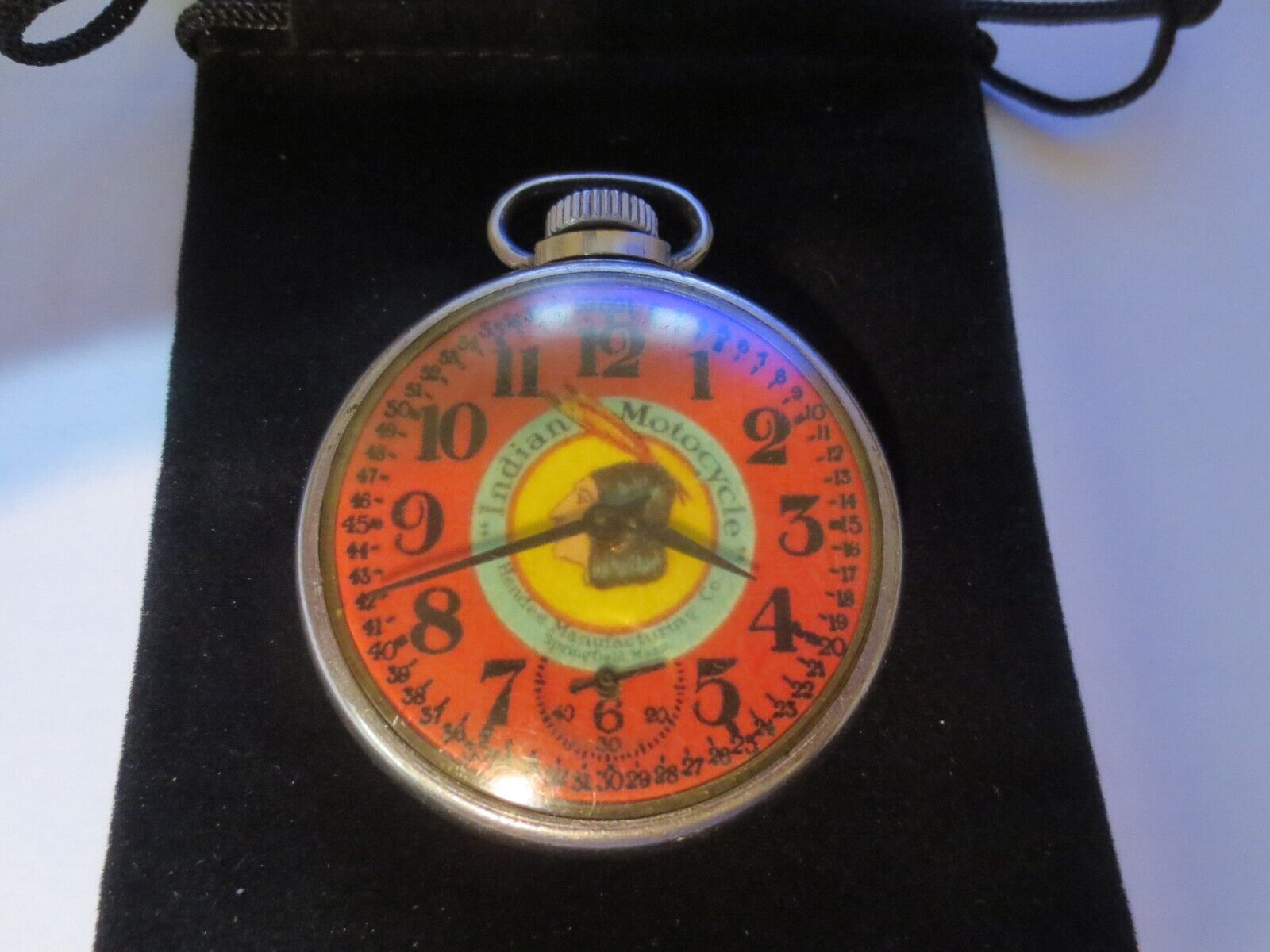 1930s 16s Pocket Watch Indian Motorcycle Theme Dial & Case Working.