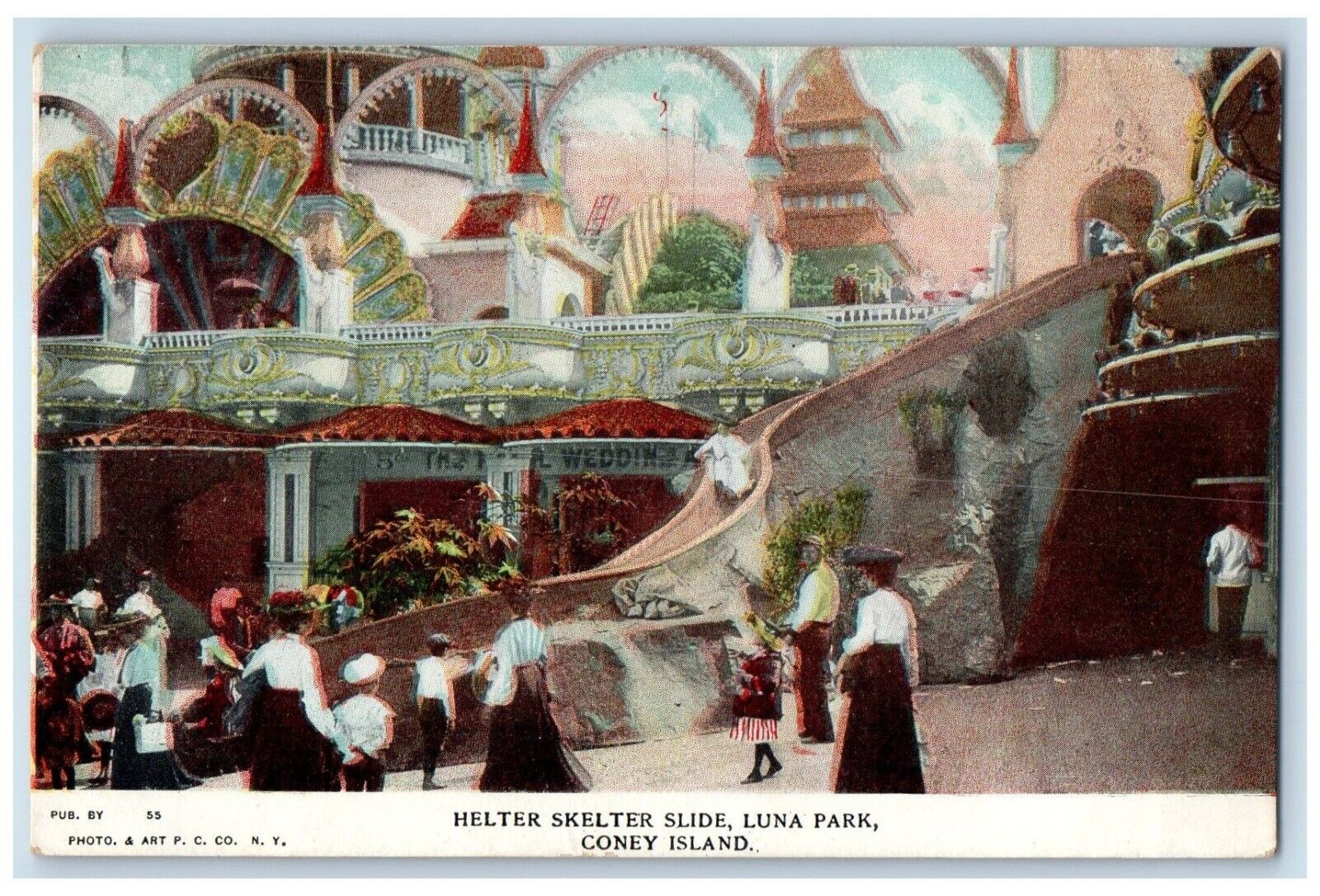 c1905 Helter Skelter Slide Luna Park Amusement Coney Island New York NY Postcard