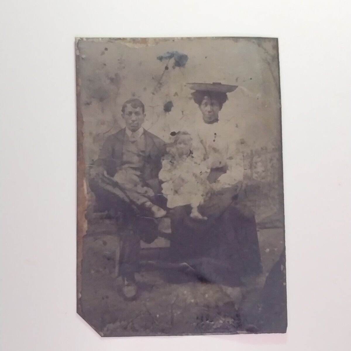 Rare Early African American Family Tintype Photograph 1860\'s Antique
