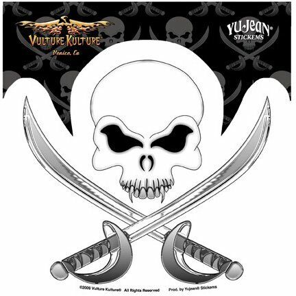 Vulture Kulture Pirate Skull Crossbones Biker 5 1/2x5 1/4 Die-Cut Decal STICKER