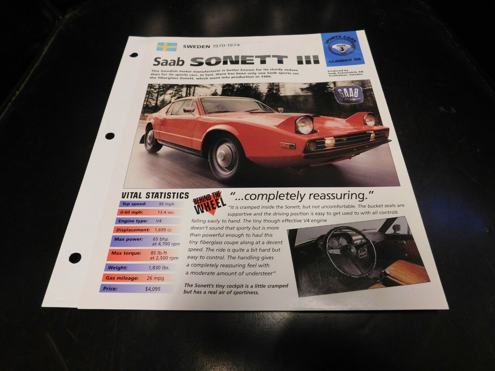 1970-1974 Saab Sonett III Spec Sheet Brochure Photo Poster 73 72 71
