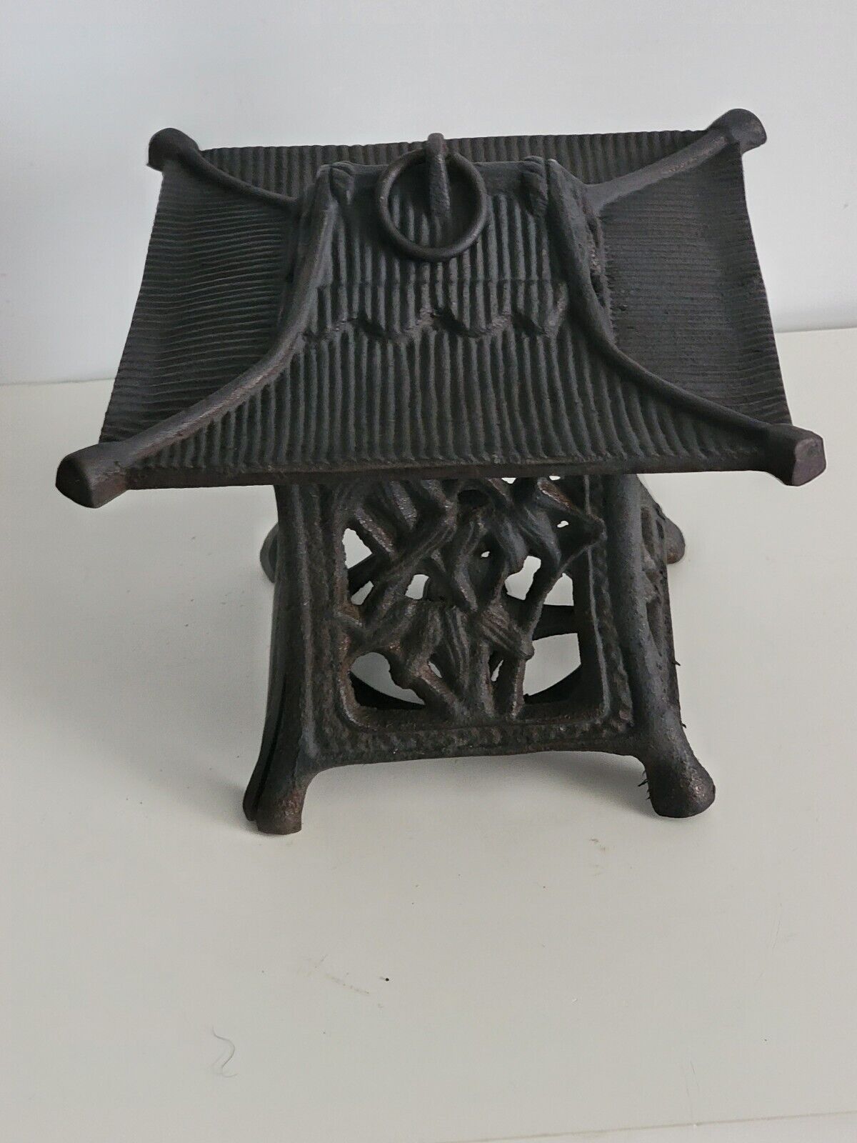 Vintage Cast Iron Japanese Asian  Hanging Pagoda Garden Lantern Candle Holder