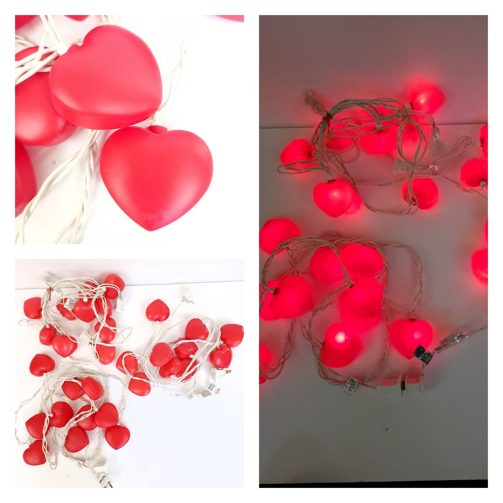 Lot of 3 VTG Blow Mold String Light Sets 30 Hearts Valentine Wedding Shower