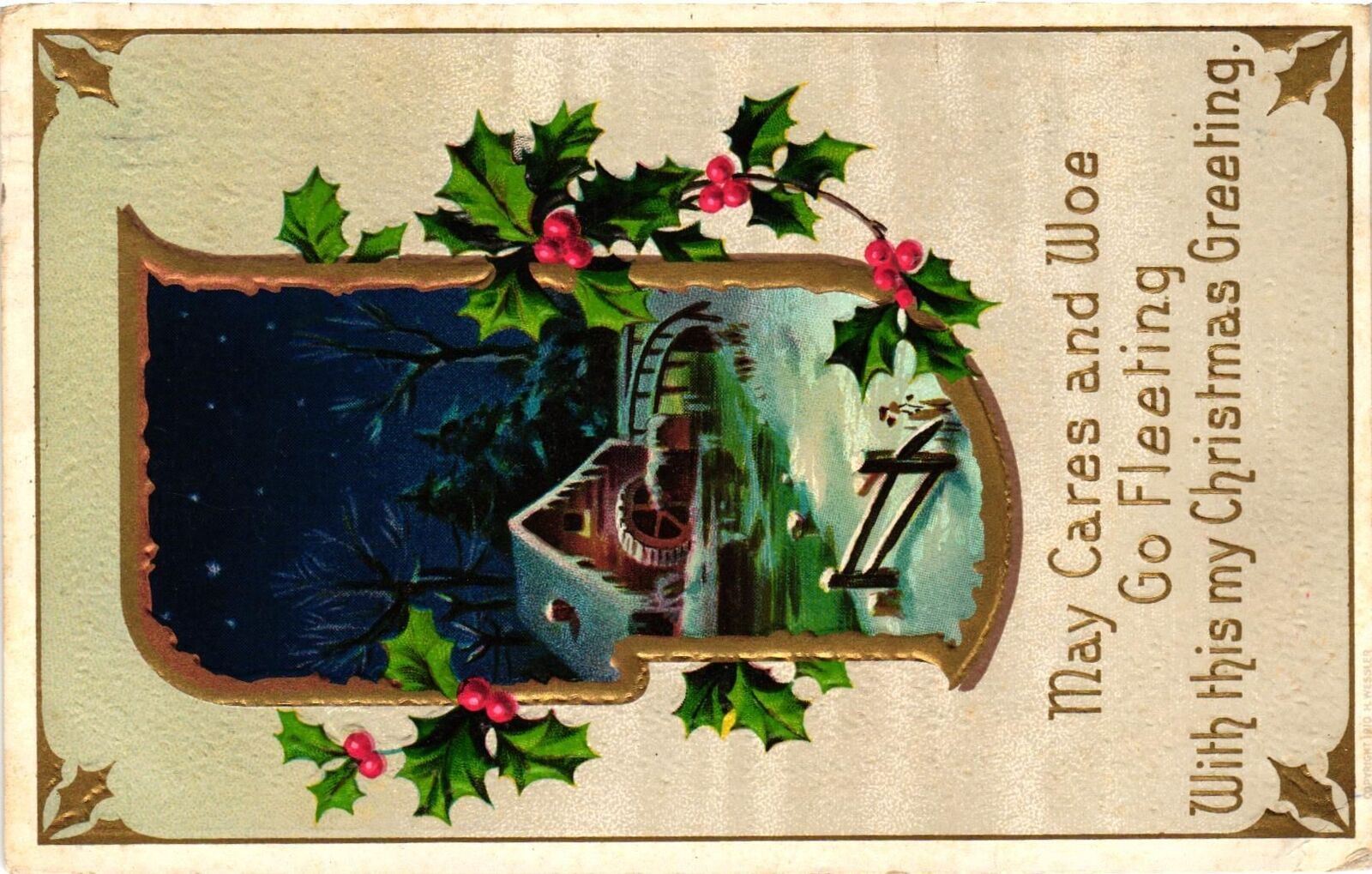 Vintage Postcard- MAY CARES AND WOE GO FLEETING WITH THIS MY CHRISTM Early 1900s